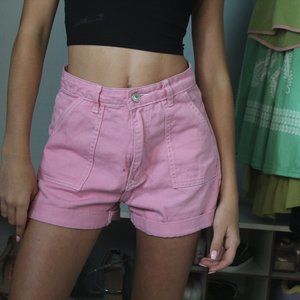 Pink denim cargo shorts